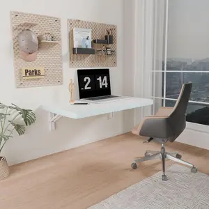 Wall Mounted Folding Table with Pine ,24" x 14" Floating Wall Desk,Laundry Folding Table with Shelf Bracket,Fold Down Desk Shelf,Folding Workbench for Home,Dining, Laundry Room,Kitchen,White
