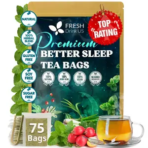 【FreshDrinkUS】 Premium 75 Tea Bags Better Sleep Herbal Tea | Caffeine-Free Loose Leaf Blend with Spearmint Leaves, Lemongrass Leaves, and Hawthorn Berry – Naturally Refreshing and Aromatic.