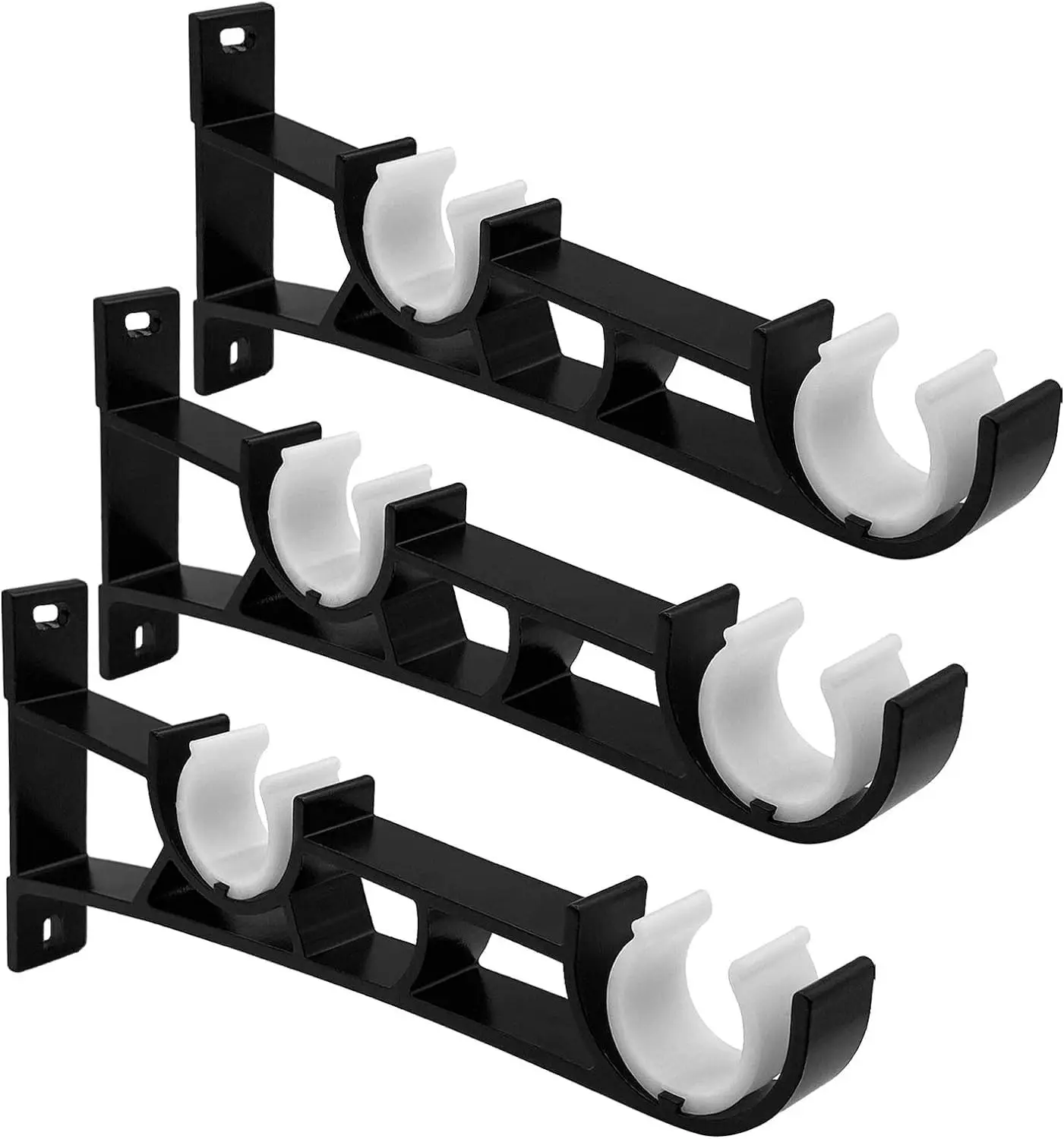 Curtain Rod Bracket, Double Curtain Rod Brackets, Heavy Duty Curtain Rod Hooks Holders for 1 Inch Diameter Rod, Double Curtain Brackets Rod Hangers Support, 3 Pack Black