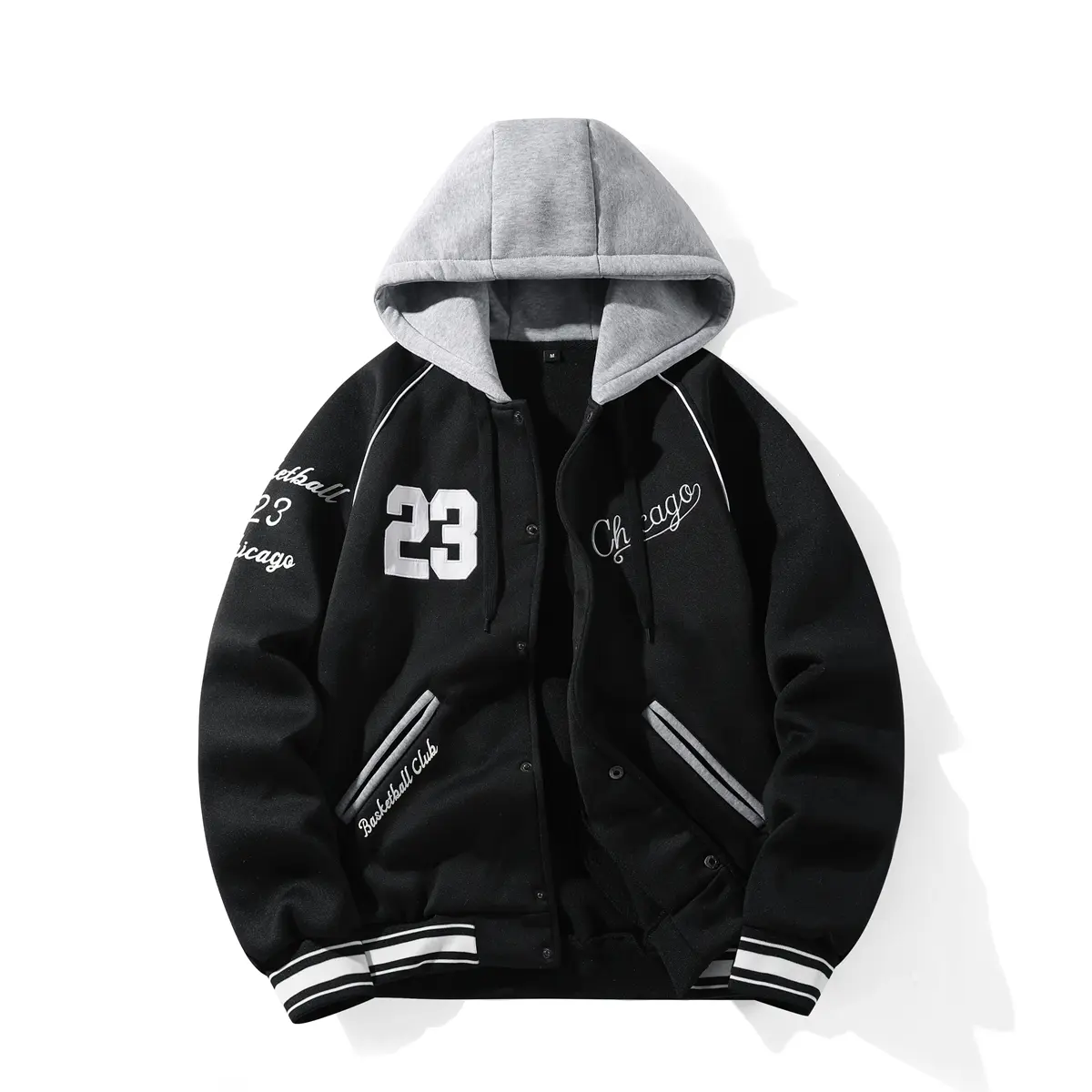 Men's Hooded Baseball Jacket Fashion Letter Number Print Casual Coat Long Sleeve Menswear Operator Stylish Sweatshirts