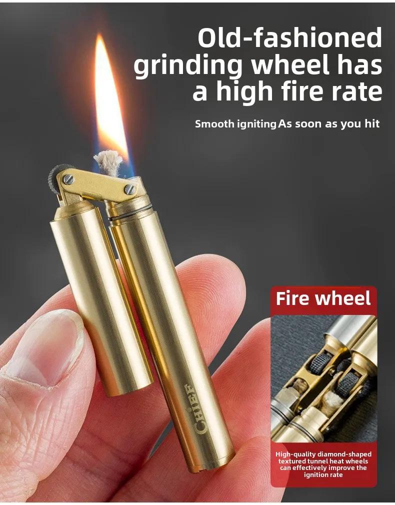 Luxury Retro Copper-Stainless Steel Portable Kerosene Lighter - Home Supplies Casual Tool, Vintage Aesthetic Collectibles, Men's Accessories, Ideal Gift for Smokers (Fuel Not Included) detail 4