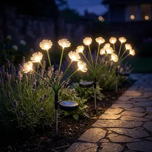 Solar Floral Pathway Lights (4-Pack)6-Head Decorative Garden Stakes, IP65 Waterproof , Auto On/Off Waterproof Yard Decor, Auto On/Off Solar Decorative Lights for Backyard, Patio, Pathway & Party,decorative lamp,night light,solar outdoor lights,sunsetlamps