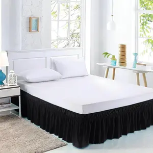 Bed Skirt Queen Size Wrap Around Style by 100% Cotton, Tailored Fit 1pc Bedskirt Queen Size 12" Drop Length Black