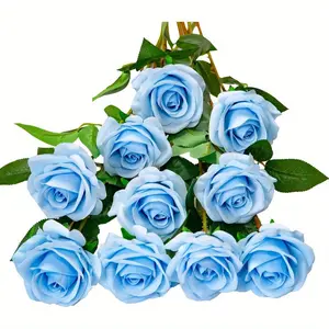 AnYa Artificial Silk Rose Bouquet 10/20pcs | Realistic Lifelike White Fake Roses for Wedding Bridal Bouquet, Home Party Decor & Romantic Gift