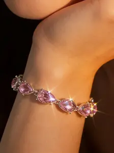 1 sparkling and fashionable pink teardrop shaped bracelet, sweet and elegant versatile women's bracelet, suitable for daily party wear