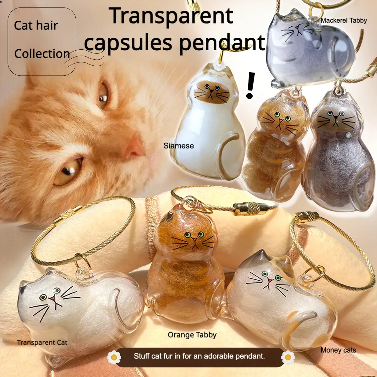 Cat Fur Collection Capsule, Cat Fur Memory Charm, Which Can Be Used as a Keychain or a Pendant and Carried Around With You. pet lover Jewellery