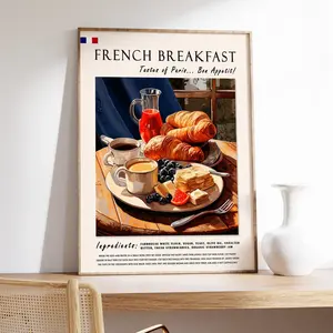 French Breakfast Poster, French Croissants Food Print, French Breakfast Poster, Kitchen Decor, Food Art, Food & Drink Art, Unframed