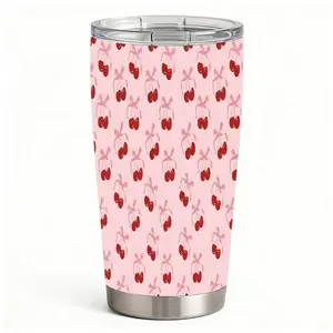 20oz Red Cherry with Pink Bow Pattern Stainless Steel Tumbler， Tumbler with Lid Double Wall Vacuum Insulated Travel Mug