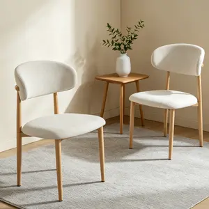 Dining chair 2-piece set. Suitable for kitchen dining table. Medieval modern farmhouse soft cushioned linen dining chairs with metal legs, beige seat cushion.