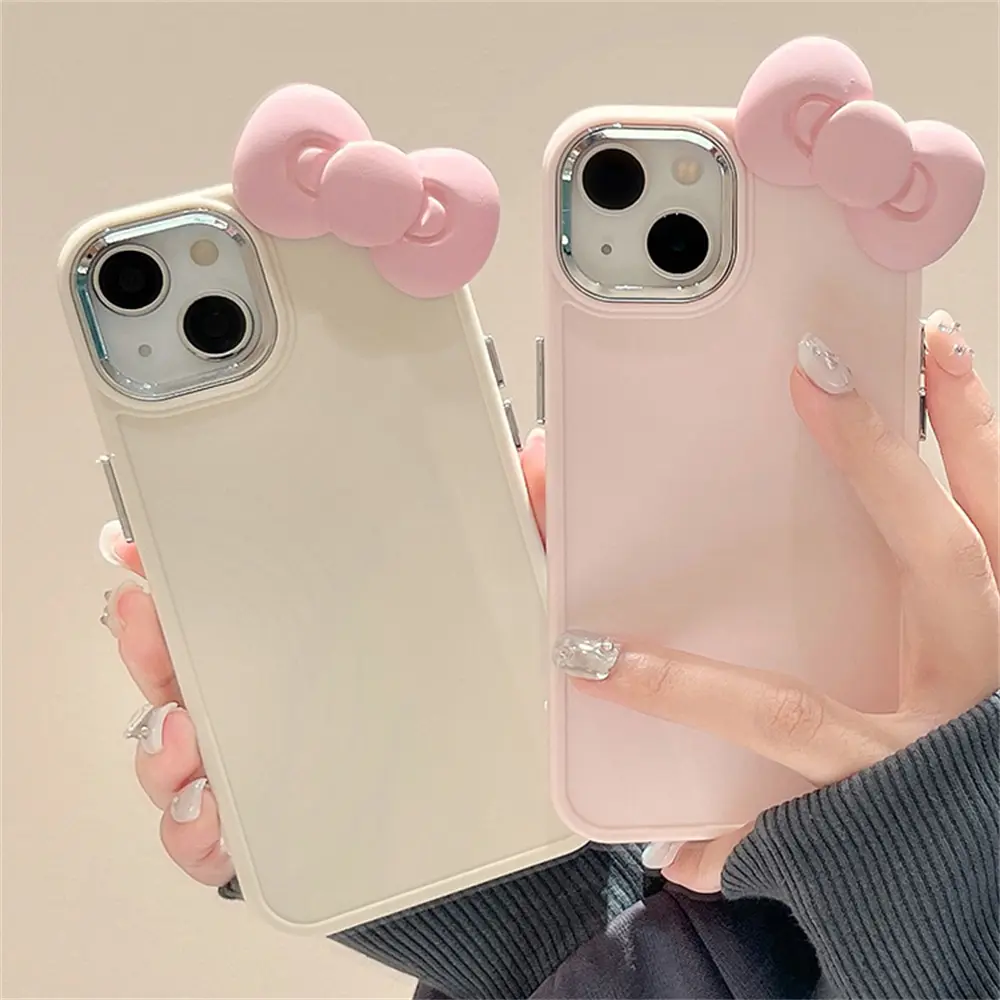 Antique White 3D Bow Cartoon Silicone Soft Cellphone Case - Shockproof Protective Casing, Compact Design, Screen Protector Included, Multi-Model Fit for iPhone 16/14/15/13/12 Pro Max/11/XS/XR/7/8 Plus Handheld Devices Tech Accessory