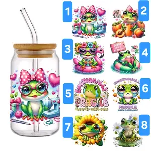 Funny Frog Glass Cup 16oz - Fun Drinkware with Colorful Design and Fun Frog Illustrations