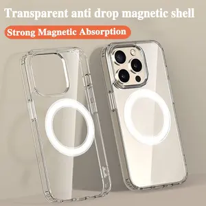 For Magnetic Wireless Charging Case For iPhone 12Mini 13Mini 11 12 13 14 15 16 Pro Max Clear Shockproof Protective Cover Cases Accessories