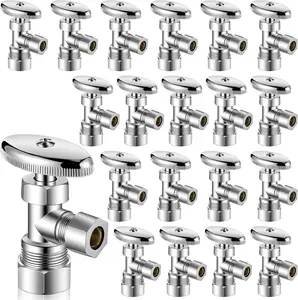 20 Pack Angle Stop Valves, 1/2" Nominal (5/8" OD) Push x 3/8" OD Compression, 1/4 Turn Shut Off Valves Brass Push-to-Connect Plumbing for PEX Pipe, Copper, CPVC