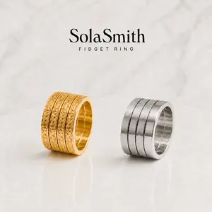 Gold Tone Foldable Fidget Ring for Tough Men & Women, Stainless Steel Rotating Thumb Ring, 4-in-1 Stress Relief Ring, Cool Statement Jewelry