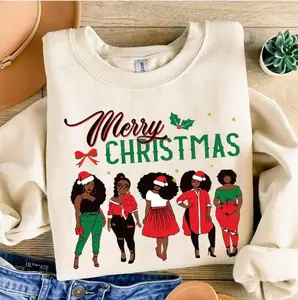 Merry Christmas Black Sistas Crewneck Sweatshirt, African American Woman Christmas Shirt, Winter Holiday Santa Black Girl Gifts