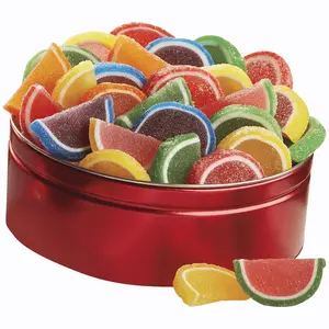 Swiss Colony Fruitful Delight Jelly Candy Slices Gift Tin Individually Wrapped Orange, Lemon, Cherry, Lime, Blueberry, Watermelon Grapefruit Old Fashion Candy, 1 lb.3/4 oz.net wt.