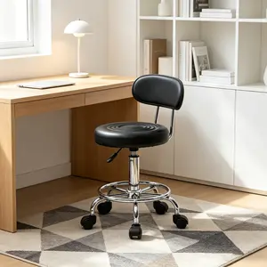 Black Round Adjustable Salon Stool with Backrest Rolling Chair for Beauty Hair Salon Use