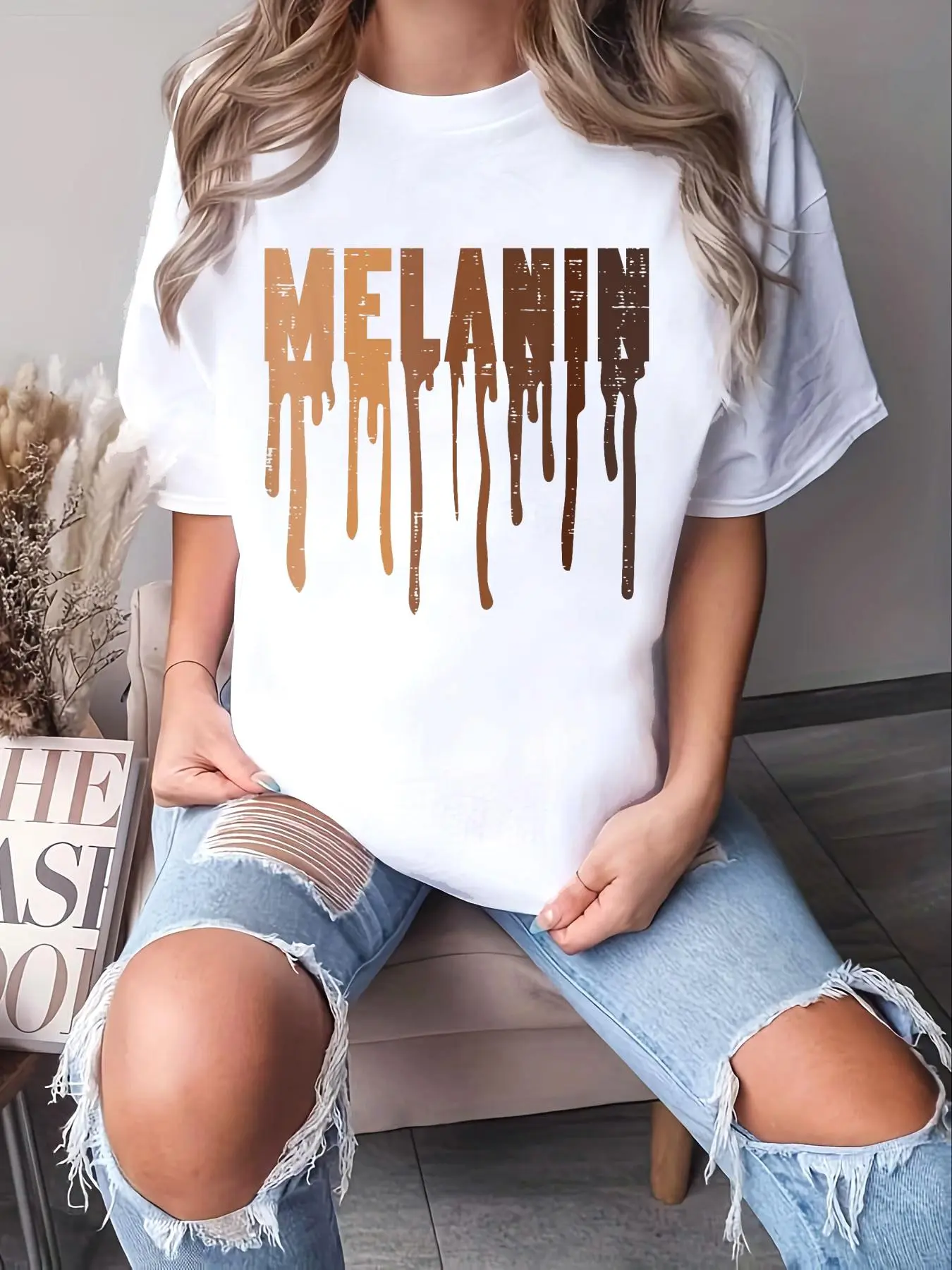 100% Cotton Unisex Drippin Melanin Black History Pride Black Lives Matter BLM T-Shirt -Short Sleeve T-Shirt Women's Men's Graphic Tee Causal Tops