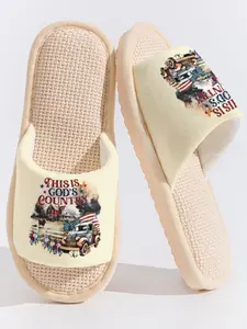 American Rural Vintage Truck Flag "THIS IS GOD'S COUNTRY" Slippers Cloud-Feeling Retro Patriotic Style Indoor Outdoor Must-Have