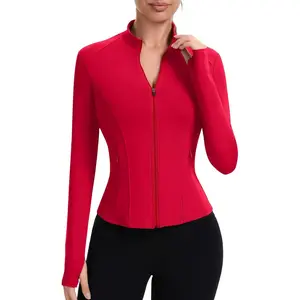Workout Jackets for Women Full Zip Up Cropped Athletic Long Sleeve Lightweight Slim Fit Running Tops with Pockets