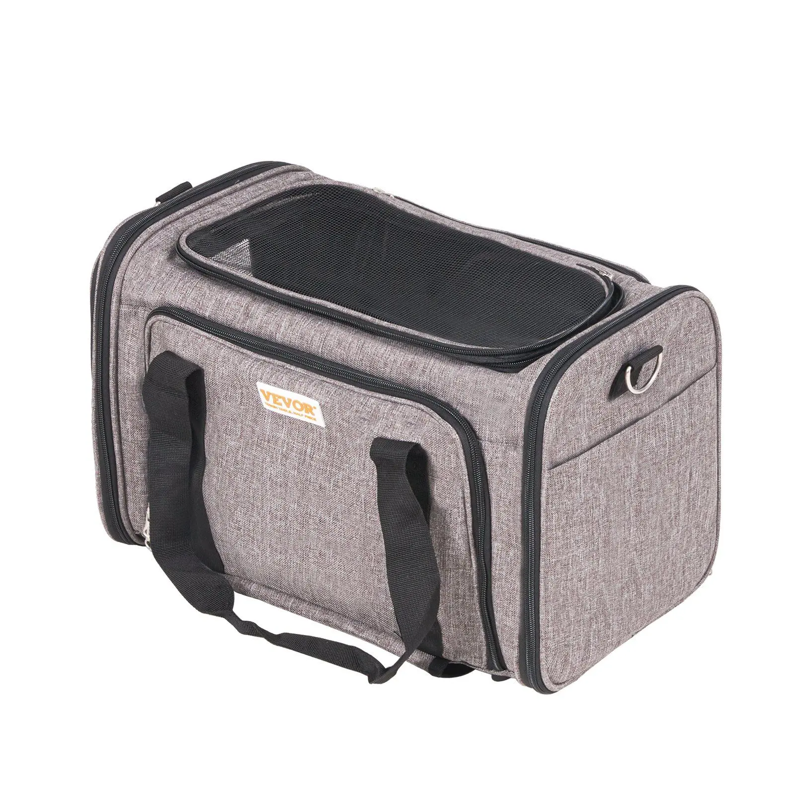 VEVOR Double-Layer Oxford Cloth Rolling Cat Carrier Backpack, Airline Approved & Airline Safe, 25 lbs Max Capacity, 360-Degree Wheels, Telescopic Grip, Shoulder Strap, Shock Absorption, Easy Pushing and Pulling, 1 Folding Bowl, Grey