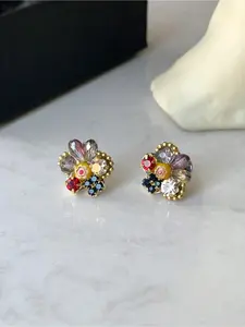 Elegant Retro Colorful Zircon Crystal Flower Earrings for Women, Stylish Daily Party Jewelry, Unique Design Gift Idea, Zircon Stud Earrings