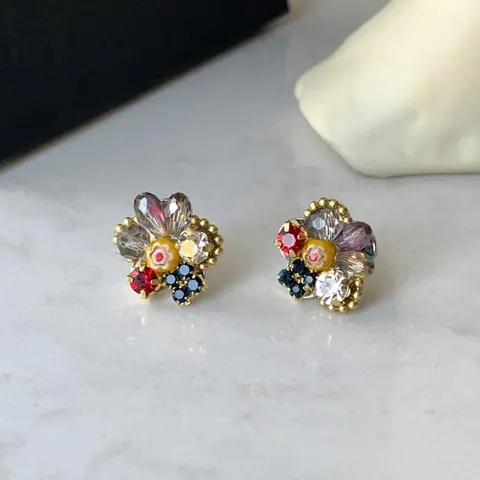 Elegant Retro Colorful Zircon Crystal Flower Earrings for Women, Stylish Daily Party Jewelry, Unique Design Gift Idea, Zircon Stud Earrings, Vintage Earrings, Fashion Earring, Earrings Studs, Fashionable Earrings