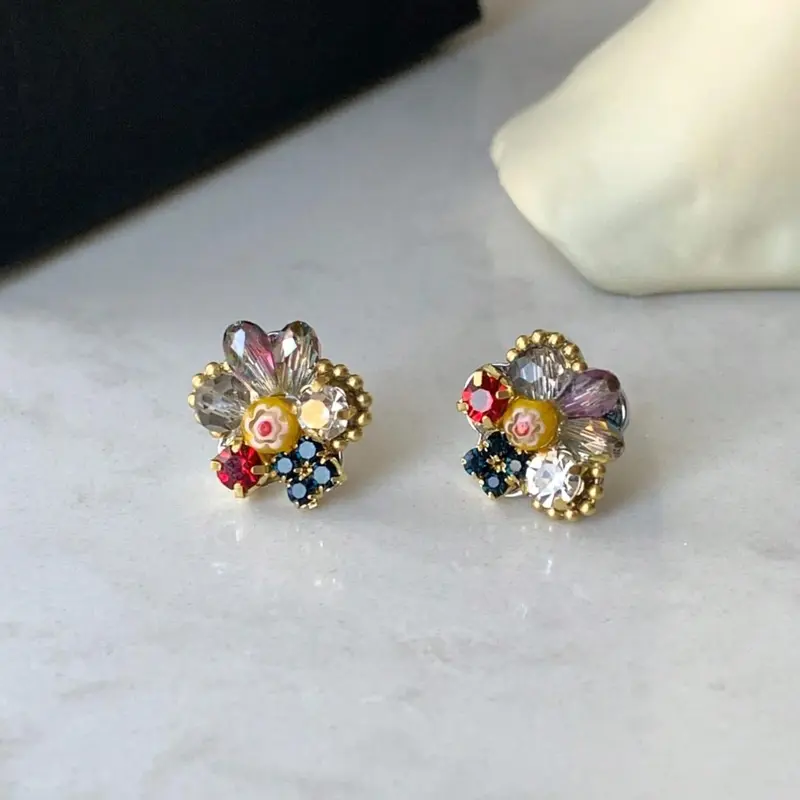 Elegant Retro Colorful Zircon Crystal Flower Earrings for Women, Stylish Daily Party Jewelry, Unique Design Gift Idea, Zircon Stud Earrings, Vintage Earrings, Fashion Earring, Earrings Studs, Fashionable Earrings