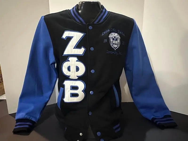 Zeta Phi Beta Soft Cotton Varsity Jacket with Embroidered Lettering. Sale Price ends Sunday