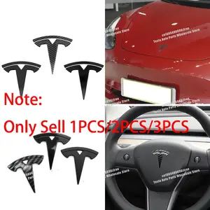 1/2/3Pcs Tesla Models 3D ABS Car Front Hood Emblem Bonnet Logo Sticker Rear Trunk Badge Car Steering Wheel Logo Sticker For Tesla Model 3 Model Y Auto Styling Replacement Accessories Car Decals