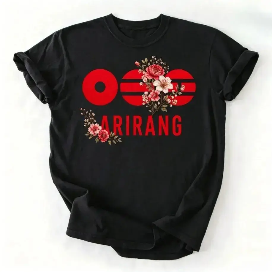 Arirang Floral Graphic Tee, Traditional Korean Inspired Casual Shirt, Red Flower Print Top, Unique Cultural Apparel graphic tees