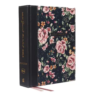 NKJV, Journal the Word Bible, Cloth Over Board, Gray Floral, Red Letter Edition, Comfort Print: Reflect, Journal, or Create Art Next to Your Favorite -- Thomas Nelson - Bible