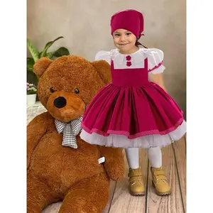 Toddler Girl's Role Playing Lace Trim Colorblock Dress with Hat Set, Elegant Fashion Casual Dress for Party Evening Wedding Baptism, Kids Clothes for All Seasons, Tulle Dress