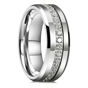 Men's Trendy Wedding Band with Polished White Cubic Zirconia, Comfort Fit Finger Ring, Perfect for Wedding, Engagement, Anniversary, Daily Wear, Ideal Birthday Holiday Gift for Men
