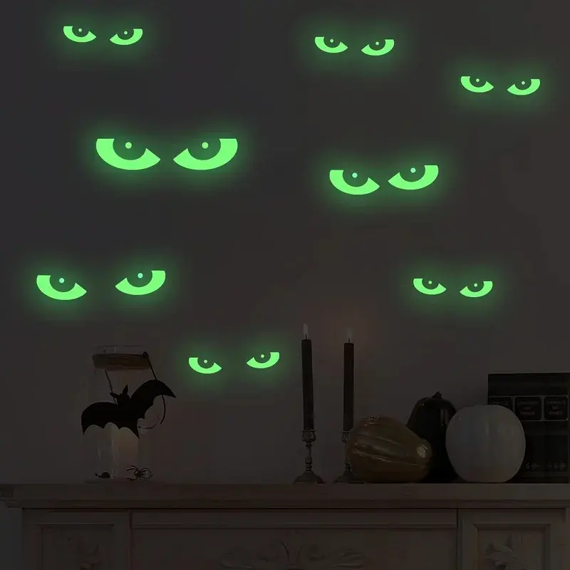 Glow-in-the-Dark Halloween Window Clings - Removable Luminous Fluorescent Window Stickers, Spooky Home Decor Wall and Window Decals for Party, Bedroom or Living Room, Set of 8 Pairs