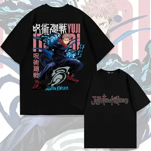 Jujutsu Kaisen Yuji Itadori Double Printed T-Shirt | Oversized Heavyweight Cotton Unisex Streetwear, Blue Cursed Energy Combat Pose Design,  fathers day Gift for Anime Fans