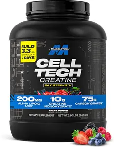 MuscleTech Creatine Monohydrate Powder - Cell-Tech Creatine Powder Post Workout Recovery Drink, Muscle Builder & Musclebuilding Creatine Supplement - Fruit Punch - Packaging May Vary