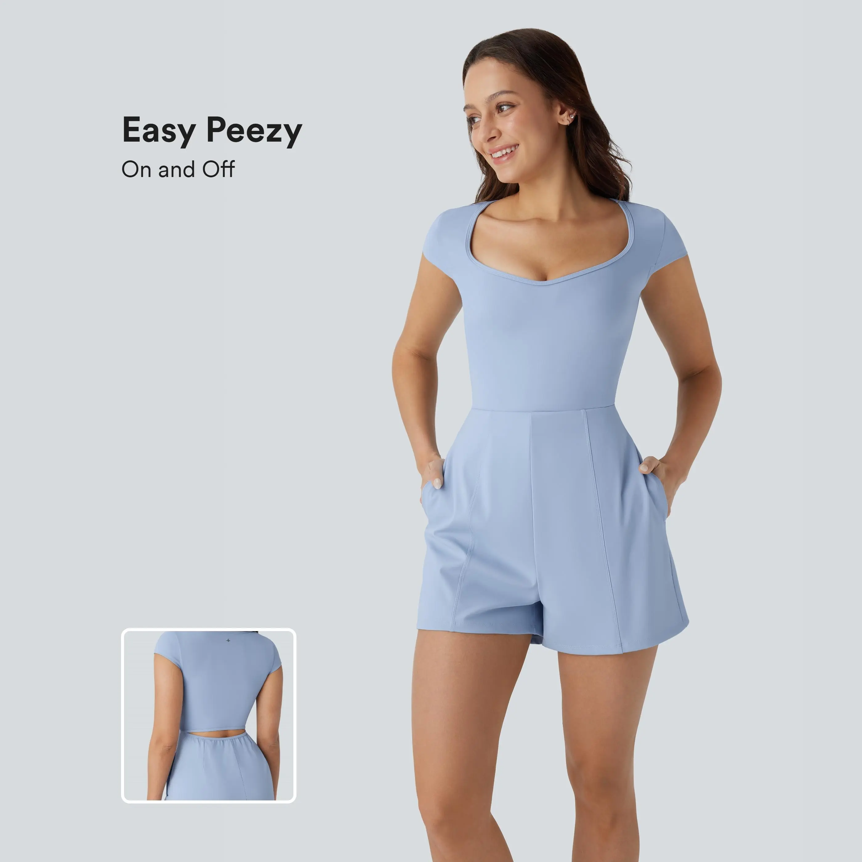 Halara Softlyzero Airy U Neck Cap Sleeve Side Pocket InstantCool Yoga Jumpsuit-Easy Peezy