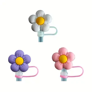 Cute Flower Straw Cup Set, Splash Proof Straw Caps, Compatible with 6-8mm Straws, Gift for Her/him, Cup Decoration Accessories