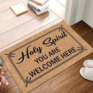 Holy Spirit You Are Welcome Here Doormat Religious Front Door Mat 18 x 30 Inch Thick Velvet Flannel Entryway Rug Christian Home Decor Indoor Outdoor Welcome Mat Spiritual Housewarming Gift for Family Entrance