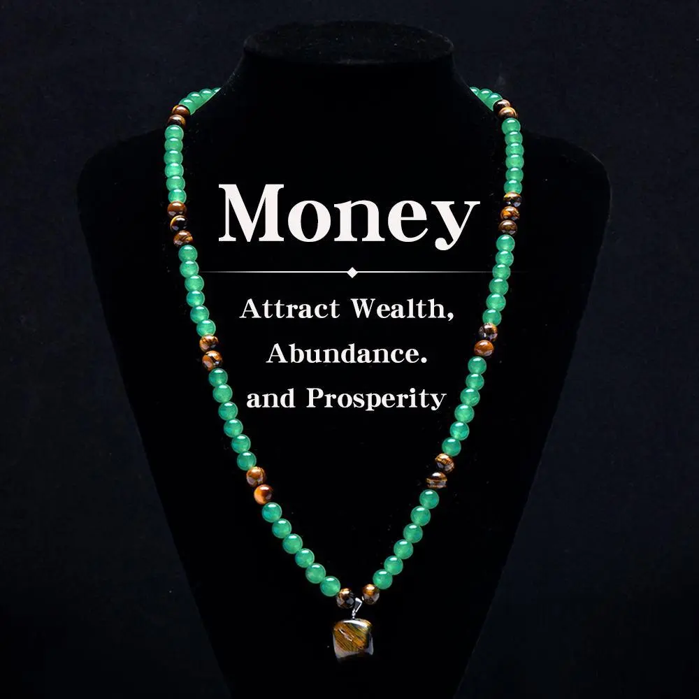 ARPURRAINA Money Attraction Necklace With GreenAventurine & Tiger Eye  Pendant Healing Crystal Stone ,Anniversary, Vacation &Theme Parties Jewelry Charms Abundance Crystal bracelet,Long Chain,Sweater chain,Ideal Gift Jewelry for Men and Women tiktokshopsp