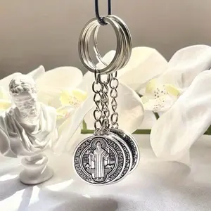 Vintage San Benito Keychain with Detachable Rings - Zinc Alloy Unisex Keychain for Bags DIY Car Keys Accessories Perfect Gift for Men Women Religious Prayer Charms
