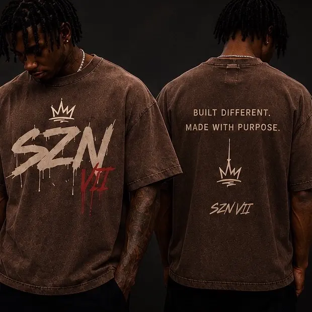 SZN VII Premium Vintage Washed Unisex Oversized Graphic T-Shirt - Heavyweight Cotton Fabric