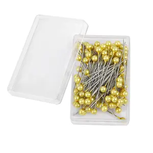 100Pcs/Box 38cm Colorful Round Pearl Head Needles Stitch Straight Push Sewing Pins For Dressmaking DIY Sewing Tools Positioning Sewing Supplies Crafts