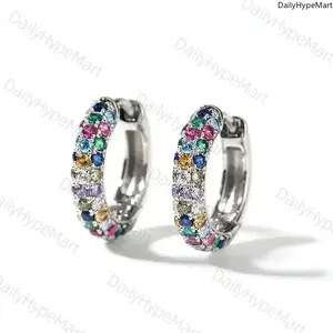 925 Silver Bohemian Multicolored Hoop Earrings for Daily Wear