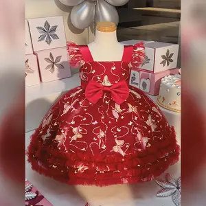 Butterfly Theme Sleeveless Dress with Bow Waist & Tiered Tulle Skirt for Flower Girl Graduation  Girls Clothes Children Girls Clothes