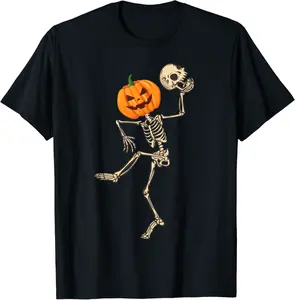 Dancing Skeleton Pumpkin Head Funny Halloween Costume Skull T-Shirt - Demauriora Shop 40B09JFSNTJV