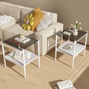 19.1*15.35*21.14 Inch Modern Tempered Glass Side Table, 110LBS Load Iron Leg End Table with MDF Storage Shelf, Smooth Edge Anti-scratch Accent Table Easy Assembly for Living Room Bedroom Sofa Corner