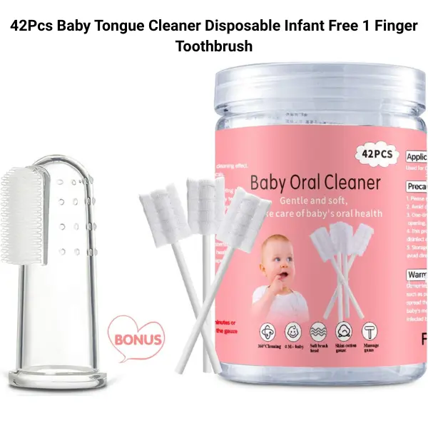 42 Pack Baby Tongue Cleaner & Disposable Gauze Toothbrush Set for Oral Dental Care, Gentle Cleaning Sticks for Newborns 0-36 Months, Soothes Teething Gums, Teething Stick Dental Care Kits, Extended Reach, Medical Grade, Soft Brushing