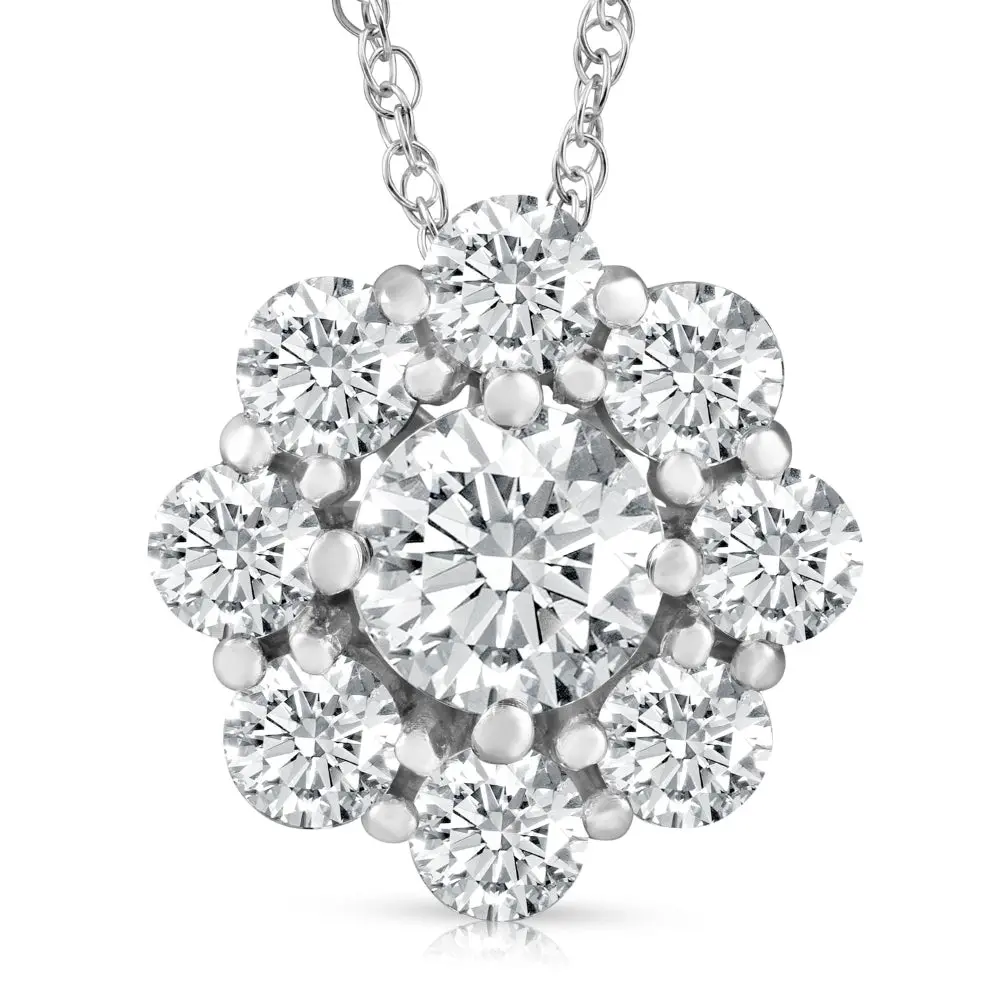 2 1/2 Ct Round Cut Diamond Halo Pendant 14k White Gold 18" Necklace